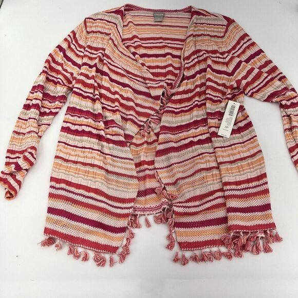 Chicos Wave Striped Tassel Cardigan Size 3P NWT XLP - Picture 1 of 5